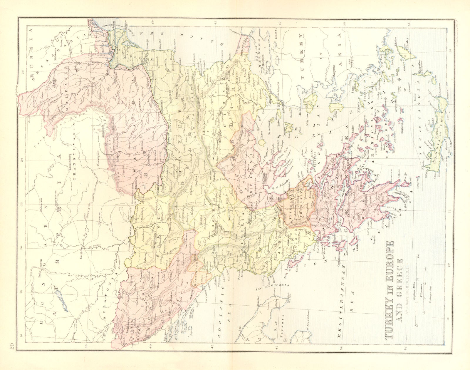 BALKANS. Turkey in Europe & Greece 1870 old antique vintage map plan chart